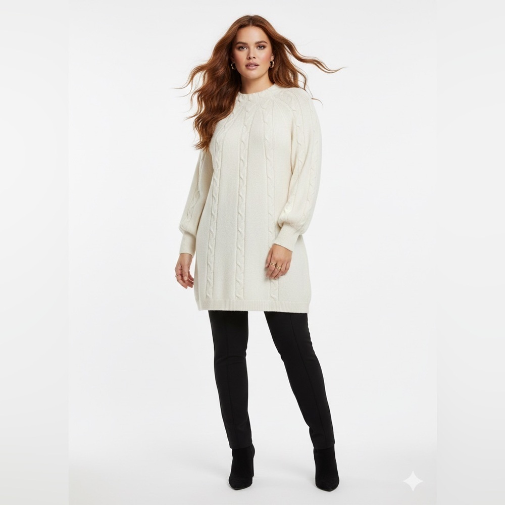 Soft Surroundings Cable Knit Sweater Plus Sz 2X Ivory Cottagecore Chunky Cozy